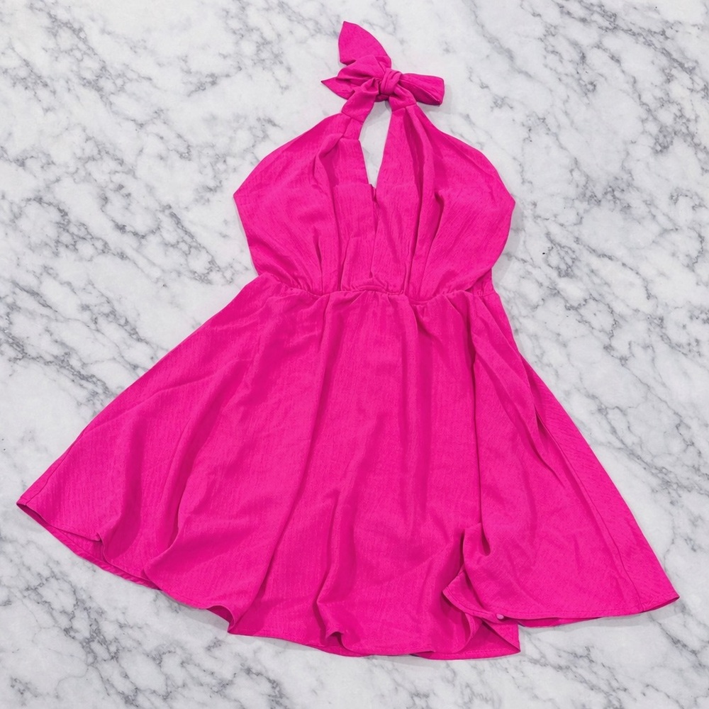 White Birch Hot Pink Halter Romper | Smocked | S M L | Built-In Shorts NWOT